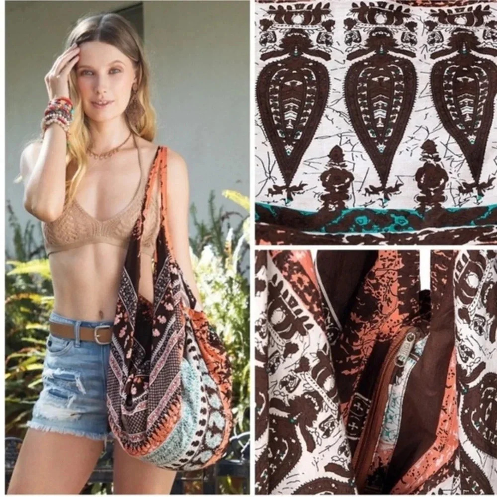 Boho Hippie Shoulder Bag | Ethnic Print Slouchy Hobo Tote Purse